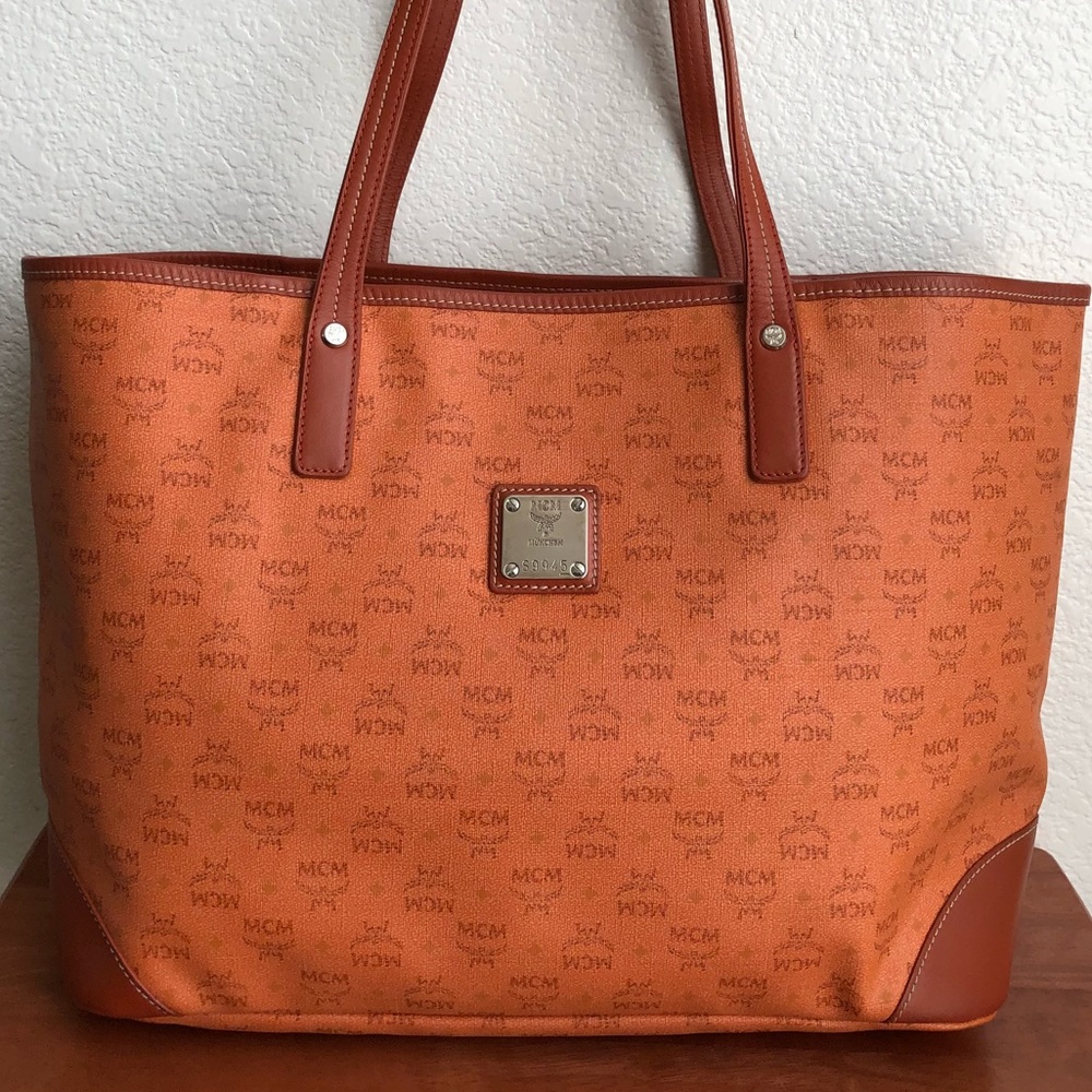 Authentic Orange MCM Visetos Shopper Tote